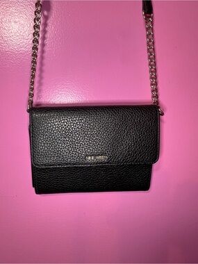 Nine West Black Pebbled Crossbody with Chain Strap
